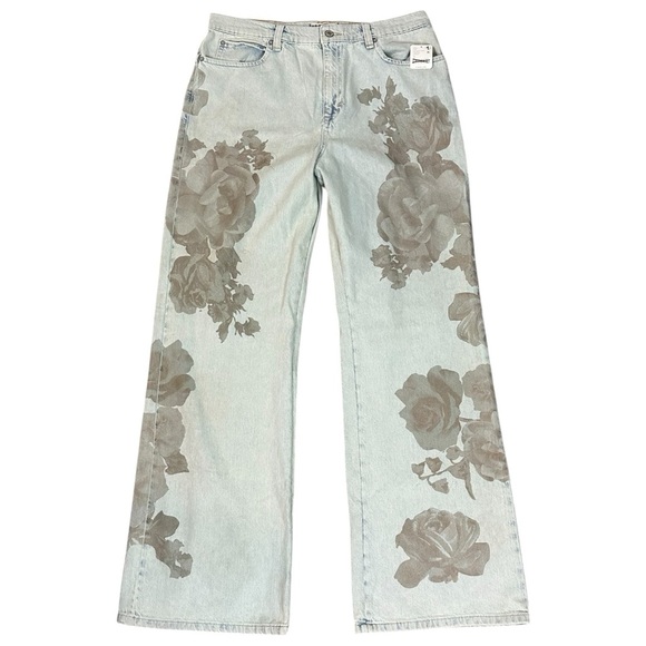 Free People Tinsley 90s Baggy Floral Wide Leg Straight Jeans 32 Grunge NWT NEW - Picture 3 of 16